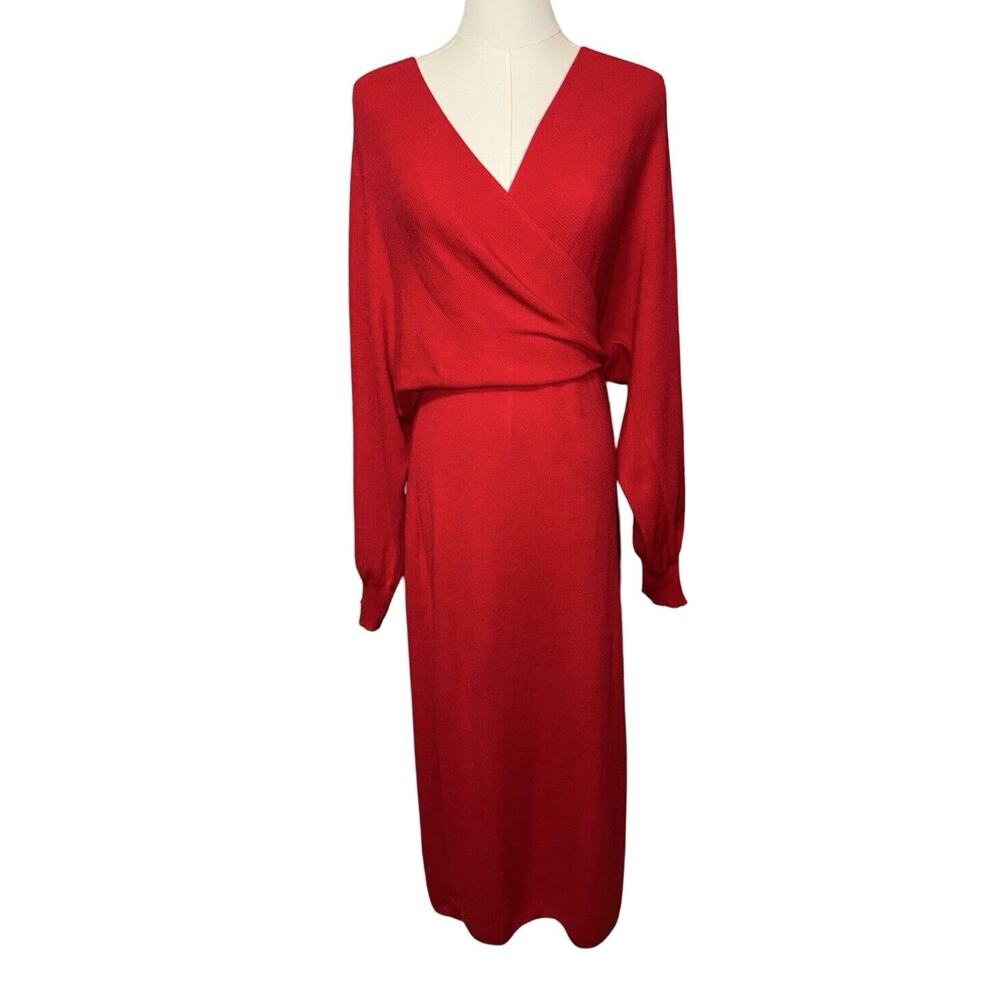 Sample Red Knit Midi Open Back Dress Sz XL
